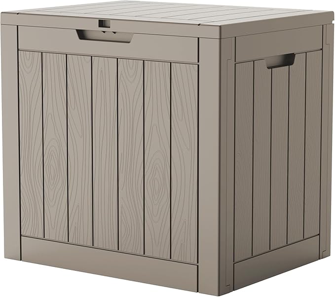 EasyUp 35 Gallon Outdoor Storage Box, Outdoor Deck Boxes for Garden Tools Equipment,Cushions and Patio Storage, Resin and Lockable,Easy to Install(Grey)