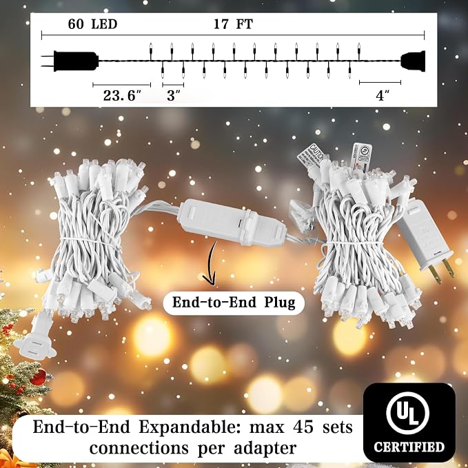 Heyworld Slow Twinkle Christmas Lights, 60 LED 17ft UL Certified Soft String Lights, 5mm Waterproof Fairy Glow for Indoor/Outdoor Christmas, Wedding, Garden Decor
