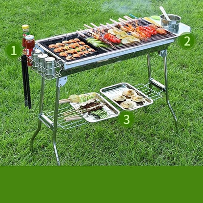TOWINE Portable Charcoal Grills Large Barbecue Grill Household Frying and Grilling Dual Purpose Barbecue Grill Outdoor Folding Barbecue Grill for Outdoor Backyard Picnic Home