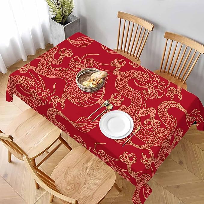 TKS MITLAN Tablecloth Dragon Table Cloth Rectangle Table 52 x 70 Inch Traditional Flying Mascot Animal Chinese Dragons Kitchen Decorations for Home Dinner Party