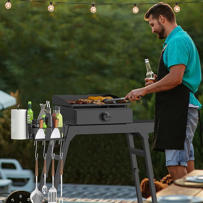 Side Shelf and Grill Caddy for Blackstone 17" & 22" Griddle Stand, Accessories With Tool Hooks, Paper Towel Holder and Spatula Holder for Blackstone 5013 Stand