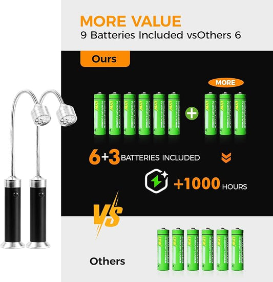 Grill Light, LED BBQ Light with Magnetic Base & 360° Flexible Gooseneck, Grilling Accessories for Men Dad Husband, Outdoor Grilling Gifts for Christmas, Father's Day/ 9 Batteries Included - Pack of 2