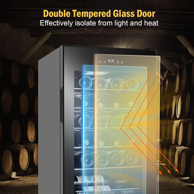 FoMup Wine Fridge 24 Bottles, Small Wine Cooler Refrigerator Freestanding with Digital Temperature Control Safety Lock, Frost Free for Red White Wine, Champagne