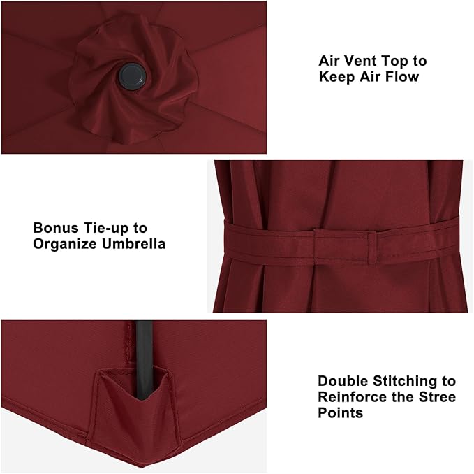 MASTERCANOPY Patio Umbrella 10 ft Replacement Canopy for 8 Ribs-Burgundy Canopy Only
