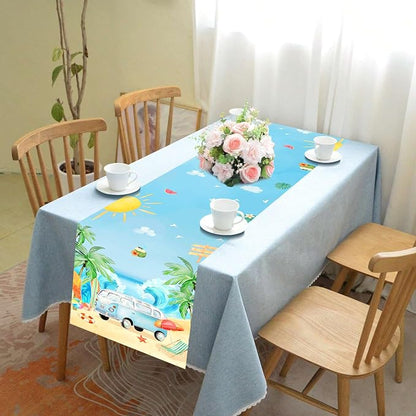 Surfing Theme Table Runner, Summer Beach Linen Fabric Table Runner for Everyday Use 72 x 13 Inches, Washable Table Cover for Indoor Outdoor Kitchen Dining Table Home Decorations