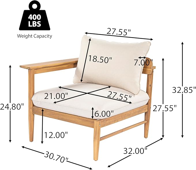 Merax Acacia Wood Outdoor Patio 116 Inch Loveseat Sofa with Cushions, Large 4-Seater Sofa Daybed for Backyard, Lawn, Deck, Balcony, Water Repellent Fabric, 400 lbs Capacity, Light Teak +Beige