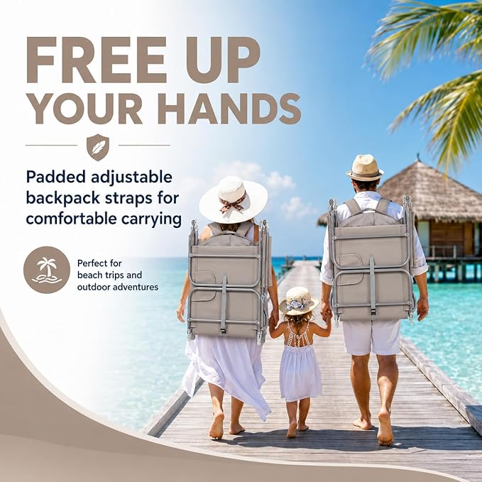 Backpack Beach Tanning Lounge Chair with Canopy Shade Face Hole Padded Adjustable Washable, 6 Position Layout Chair for Outside Sunbathing Poolside Lawn, UPF 50+ Wind-Resistant Sun Shade, 2Pack