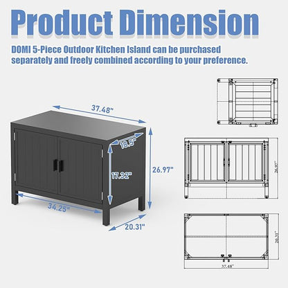 Domi Outdoor Kitchen Island with Storage, Aluminum Kitchen Storage Island Outdoor Grill Table, Freestanding Outdoor Prep Table Grill Storage Cabinet with Protective Cover for BBQ, Deck, Patio