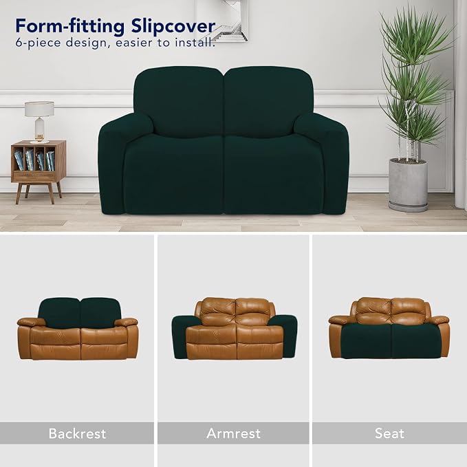 PureFit Super Stretch Loveseat Recliner Sofa Couch Cover with Pocket | 2 Seat Non Slip Soft Sofa Slipcover, Washable Reclining Furniture Protector for Kid, Pet (Recliner Loveseat, Deep Teal)