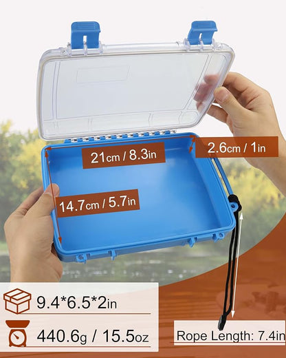 Waterproof Dry Box Floating Watertight Storage Box for Kayak & Boat | Waterproof Drybox Container, with Rubber Gasket & Transparent Lid & Rope for Water Sports, 9.4" L x 6.5" W x 2" H