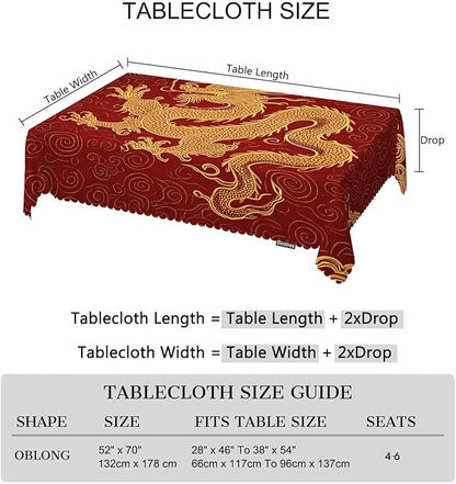 Dragon Decorative Tablecloth, Chinese Dragon Golden Red Kitchen Table Cover Oblong 52"X70" Tablecloths Dining Table Cloth Decor for Buffet Parties Patio and Camping