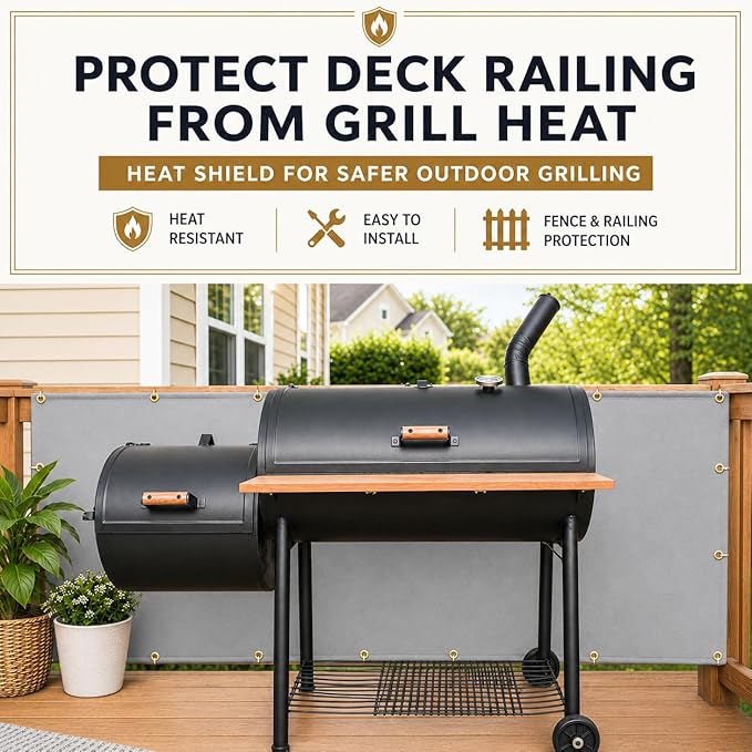Heat Shield Behind Grill Heat Shield Mat for Deck Fence, Railing, Grill and Refrigerator, Heavy Duty Fireproof Cover and Screen Protect Deck Railing from Grill, 3'x6'
