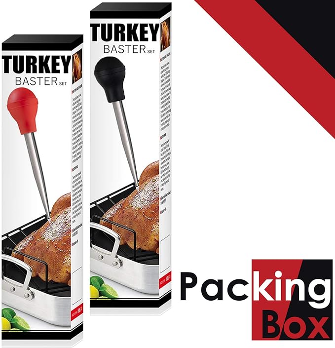 Stainless Steel Turkey Baster With Cleaning Brush - Food Grade Syringe Baster For Cooking & Basting With 2 Marinade Injector Needles - Ideal For Butter Dripping, Roasting Juices For Poultry (Black)