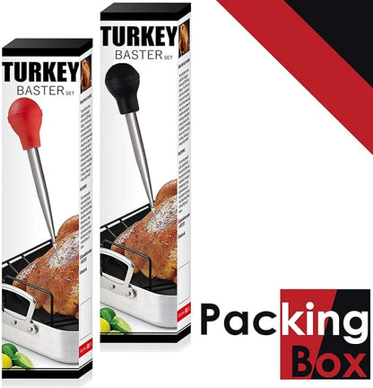 Stainless Steel Turkey Baster With Cleaning Brush - Food Grade Syringe Baster For Cooking & Basting With 2 Marinade Injector Needles - Ideal For Butter Dripping, Roasting Juices For Poultry (Black)