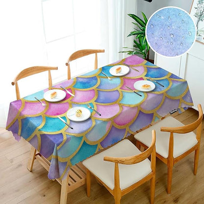 Swono Decorative Rectangle Table Cloth Mermaid, Rainbow Animal Fish Skin Mermaid Scales Polyester Tablecloth Kitchen Table Cover for Dining BBQ Picnic Coffee Table 50x72, 4-6 Seats