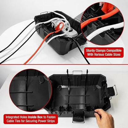 [IMPROVED MODEL] Large Outdoor Electrical Box-13 X 8.7 X 5.2 INCHES, MAXIMUM Water-Protection Extension Cord cover with Metal Latches, Power cord Box for Plugs, Outlets, Christmas Lights, strips.BLACK