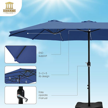 HERA'S PALACE 15ft Patio Umbrella, Base Included, Rectangular, Haze Blue | outdoor, table, large, 15, rectangle, double, pool, stand, clearance, outside, triple, shade, sun
