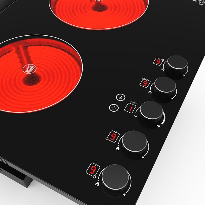 30" Electric Cooktop with Downdraft – 4 Burner 6000W Built-in Electric Stove, BBQ Bridge Burner, Timer, Safety Lock, Recirculating Vent (220V-240V)