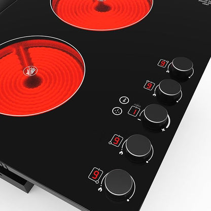 30" Electric Cooktop with Downdraft – 4 Burner 6000W Built-in Electric Stove, BBQ Bridge Burner, Timer, Safety Lock, Recirculating Vent (220V-240V)