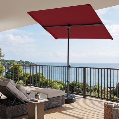 HOMSHADE 6x4ft Outdoor Balcony Umbrella - Flat Porch Pool Patio Umbrella Rectangular Canopy Shade UPF50+ UV Protection 360° Rotating & Tilting All Angles Applicable (Red, No Base)