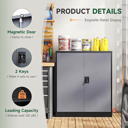 Letaya Metal Storage Cabinets with Lock Door,2 Adjustable Shelves Organizer Steel Storage Cabinets for Home,Office,Warehouse,Garage,Employee Lockers(Black Gray)