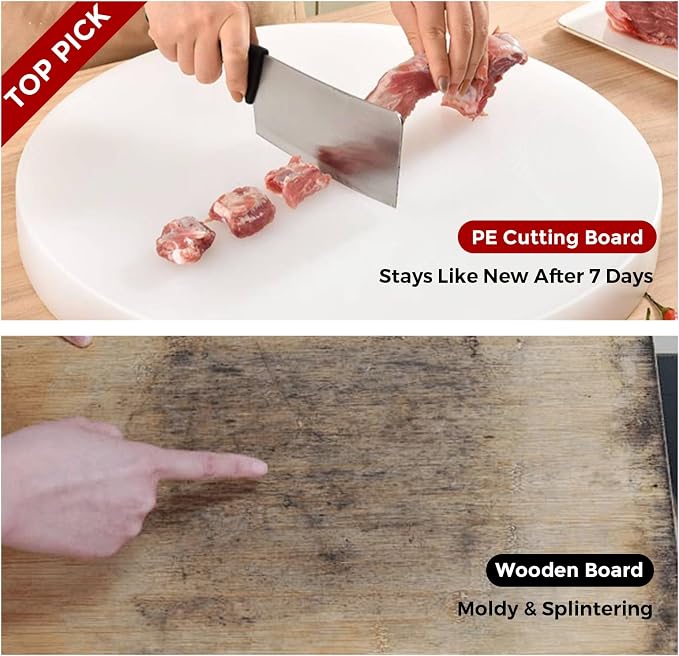 15" Round Plastic Cutting Board, 3" Extra Thick Commercial Grade Butcher Board, Food-Grade PE Chopping Block for Meat Cutting, Butchering, BBQ Prep & Restaurant Kitchen Use