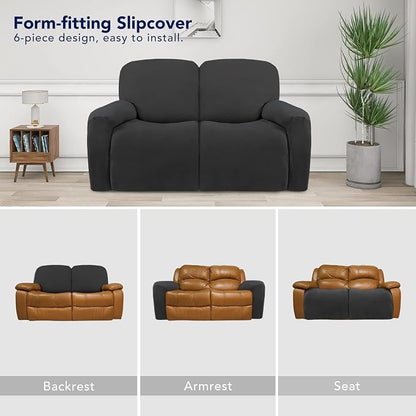 PureFit Super Stretch Loveseat Recliner Sofa Couch Cover with Pocket | 2 Seats Non Slip Soft Sofa Slipcover, Washable Reclining Furniture Protector for Kid,Pets (Recliner Loveseat, Dark Gray)