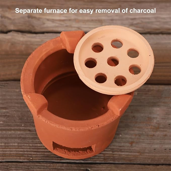 Clay Charcoal Stove, Portable Woodstove, Multifunctional Ceramic Grill, Wood Burning Camp Stove for Home, Picnic, Camping, Tea Making and Outdoor Cooking(9x7.5in/23x19.5cm)