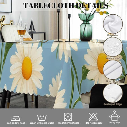 Swono Tablecloth 52"X70" Daisy, Blossom Floral White Daisy Rectangle Table Cover Anti-Oil Tablecloth for Dining Tables, Parties, Picnic, Wedding and Banquet Decoration