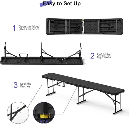 VSOAEIL 6 Foot Folding Bench, 6 FT Foldable Plastic Bench Indoor & Outdoor | 6 Feet Portable Bench Seating with Handle and HDPE Tabletop - Party, Dining, Picnic, Camping, Sports, Temporary Events Rattan