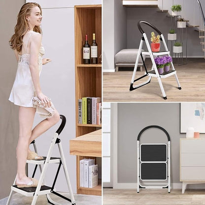 COSTWAY 2 Step Ladder, Folding Step Stool w/Wide Anti-Slip Pedal & Cushioned Handle, Multiuse Lightweight Portable Stepladder 330 lbs Capacity, Stool Ladder for Home Kitchen Office