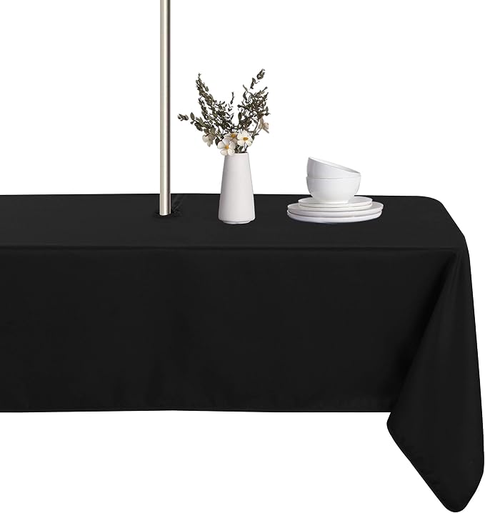 LUSHVIDA Square Outdoor Tablecloth with Umbrella Hole and Zipper, 54x54 Inch Black, Washable Waterproof Table Cloth Spill Proof Wrinkle Free Table Cover for Patio Spring Summer Picnic BBQS