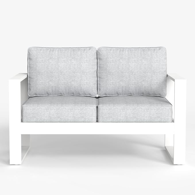 LayinSun Outdoor Patio Aluminum Loveseat, Metal Modern 2-Seat Sofa with Washable Thick Cushions