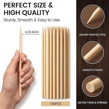 HANSGO 100PCS Candy Apple Sticks, 5 mm 6.25 inch Bamboo Skewers for Caramel Apple Cotton Candy Sticks Lollipop BBQ Corn Dog