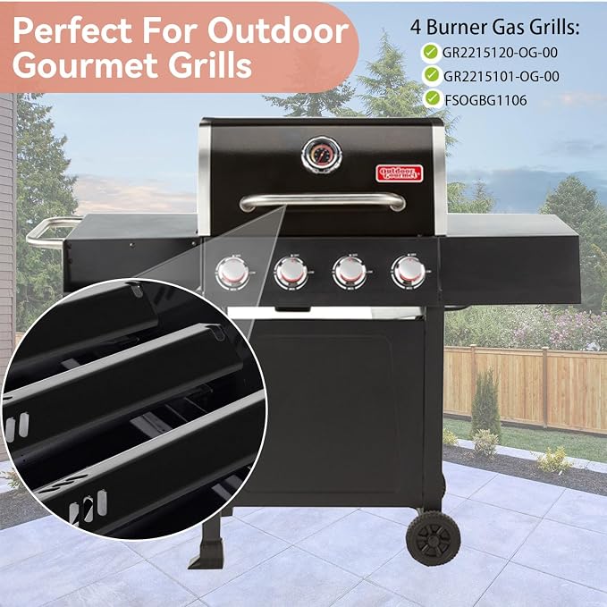 GR2215120-OG-00 Grill Replacement Parts for Outdoor Gourmet 4 Burner | Fits 12061 GR2215101-OG-00 FSOGBG1106, Grill Burners Tubes & UFHP2 Heat Plates, Replacement Kit for GR2205723-OG-00 4 Burner