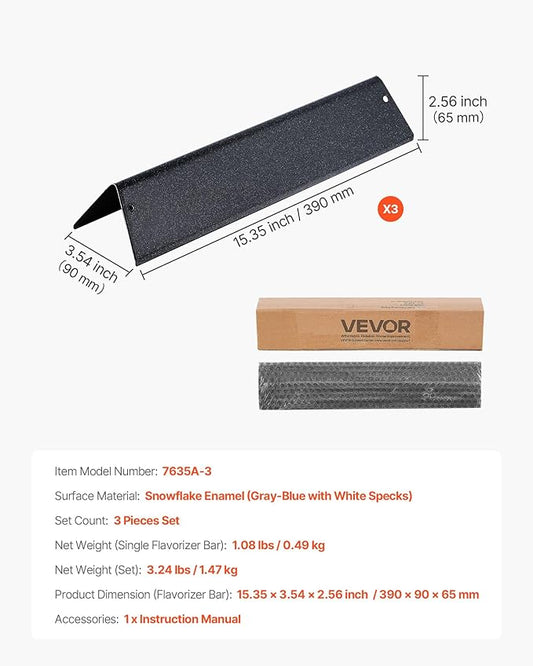 VEVOR Flavorizer Bars, 15 in Grill Replacement Part, for Weber Spirit I & II 200 Series Grills, Including Spirit ll E-210, ll E-220, ll S-210, E-210, S-210, Porcelain-enameled Steel Heat Plate, 3 Pack