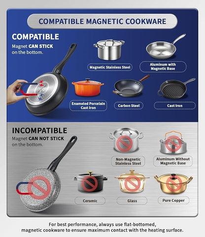 Stainless Steel Induction Cooktop, Professional-Grade Portable Burner 1800W | Precise Temperature Control, 10-Hour Timer, Powerful Countertop Hot Plate for Home, Camping & RV