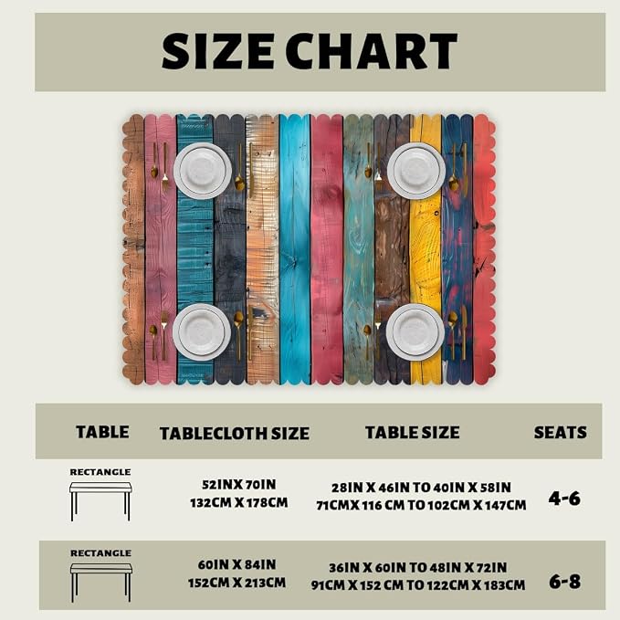 Wood Grain Table Cloth Rectangle Tables Rustic Vintage Colorful Rainbow Stripes Rectangle Tablecloth Picnic Table Cover BBQ Table Cloths Polyester for Kitchen Coffee 52" x 70" 4-6 Seats