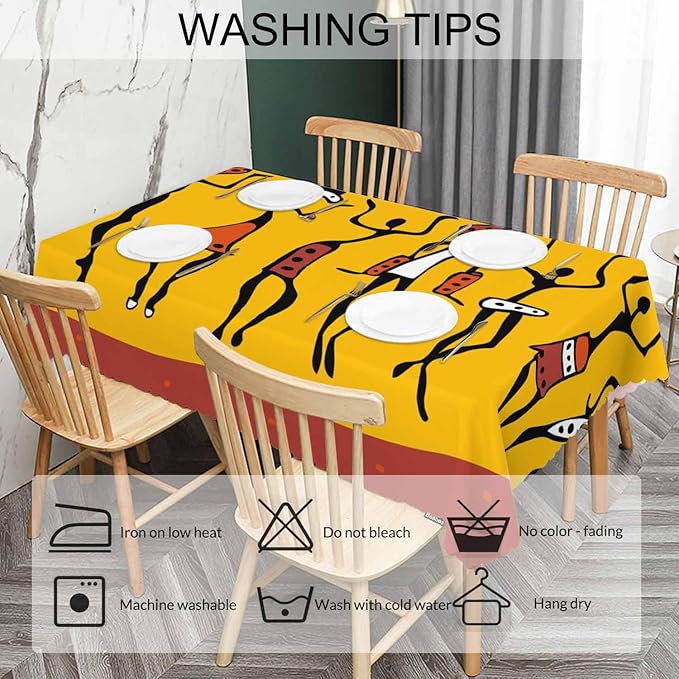 African Woman Decorative Table Cover for Kitchen, Ethnic African Women Dancers Oblong Tablecloth Dining Table Cloth Tabletop Tablecloths for BBQ Picnic Coffee 52"X70", 4-6 Seats
