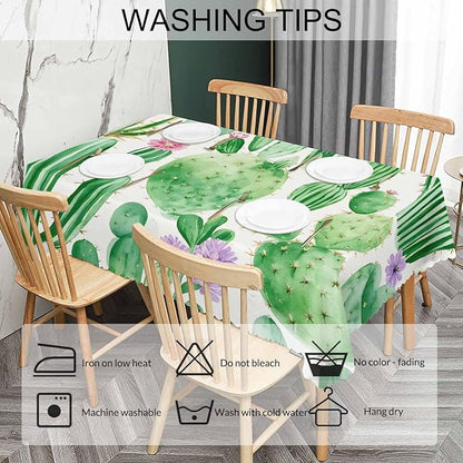 Cactus Dinner Tablecloth Table Cover, Blooming Cactus Succulents Flowers Green 52x70 Inch Table Cloth Dust-Proof Table Cover Protector for Home Restaurant Picnic Camping BBQ