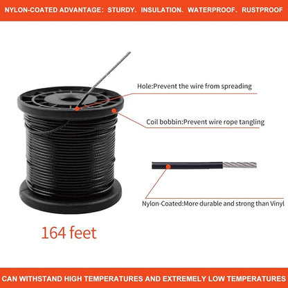 Outdoor String Light Hanging Kit Includ 164 FT Nylon Rope Cable | 304 Stainless Steel Turnbuckle & Hooks,Globe Light Suspension Kits,Patio Lights Guide Wire,Enough Accessories,Use Manual