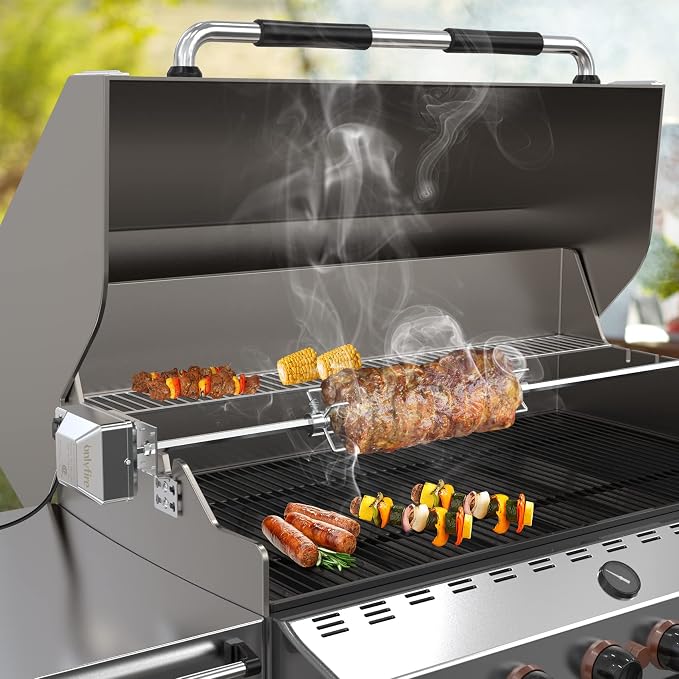 onlyfire Universal Grill Rotisserie Kit with 37"×1/2" Hexagon Spit Rod | Stainless Steel 110V Electric Motor, Does Not Fit Weber Gas Grills