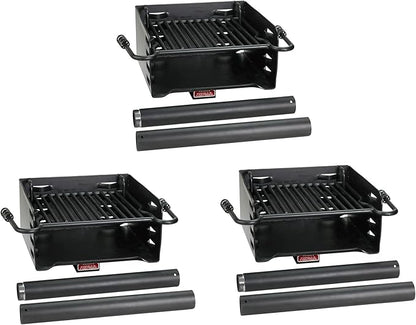 Pilot Rock Park Style Heavy Duty Steel Outdoor BBQ Charcoal Grill with Cooking Grate & 360 Degree Swivel Post for Camping or Backyard, Black (3 Pack)