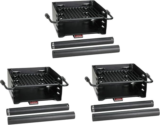 Pilot Rock Park Style Heavy Duty Steel Outdoor BBQ Charcoal Grill with Cooking Grate & 360 Degree Swivel Post for Camping or Backyard, Black (3 Pack)