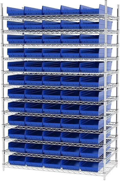 Akro-Mils 30184 Heavy Duty Plastic Shelf Bins, 24"x 8"x 4", Blue, 6-Pack | Heavy Duty Nesting Storage Bins for Garage, Closet, Refrigerator, Kitchen, Cabinet, Drawer Organization, Pantry Organization
