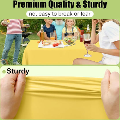 Smiry Disposable Table Cloth 3 Pack, 54 x 108 Inch Waterproof Plastic Tablecloth, Decorative Rectangle Table Covers for Party, Birthday, Picnic, Yellow