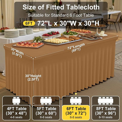 Smiry Spandex Elastic Fitted Table Cloth Skirt for 6FT Rectangle Table | Stretch Washable Table Cloth, Banquet Table Cover for Wedding, Party, Indoor & Trade Shows, (Brown, 72Lx30Wx30H)