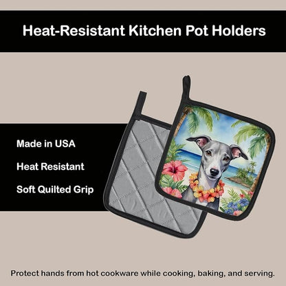 Caroline's Treasures Whippet Luau Pair of Pot Holders Kitchen Heat Resistant Pot Holders Sets Oven Hot Pads for Cooking Baking BBQ, 7 1/2 x 7 1/2