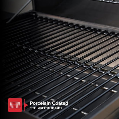 Nexgrill 17.5" Charcoal Grill with Side Shelf, 349 SQ In Cooking Space, Adjustable Chimney, Air Dampers, Temperature Gauge, Warming Rack, Barrel Smoker Grill for Camping, Picnics, and More - 810-0063