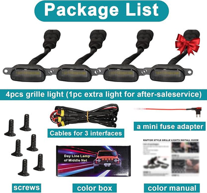 Led Front Grille Lights For 2004-2020 Ford F150,2017-2022 F250,2013-2018 Dodge Ram 1500 Raptor Style Aftermarket Grill Replacement Grills Lamps kit Accessories (black shell amber light)